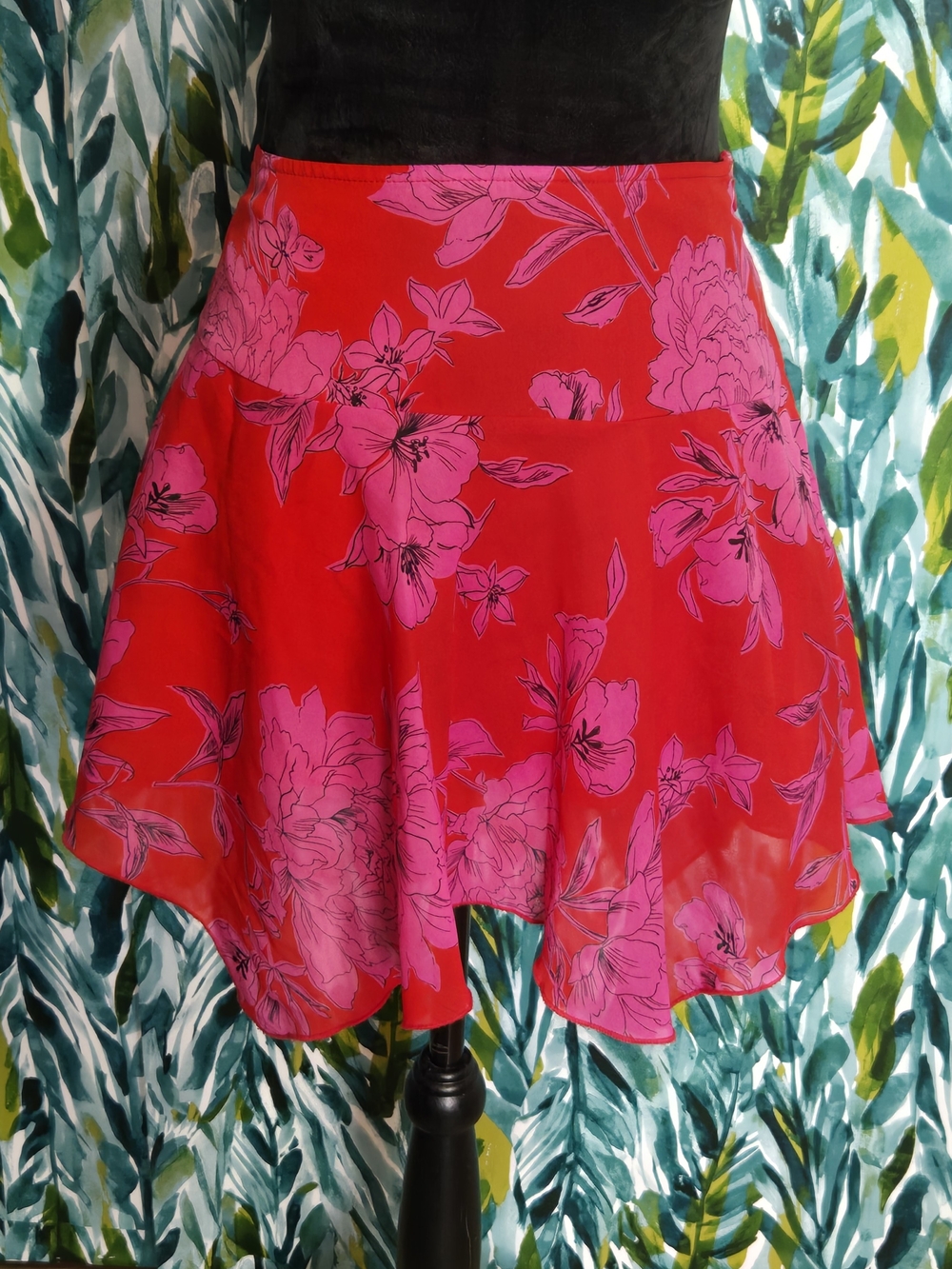 Y2K Ally B Red And Pink Floral Asymmetrical Handkerchief Skirt
